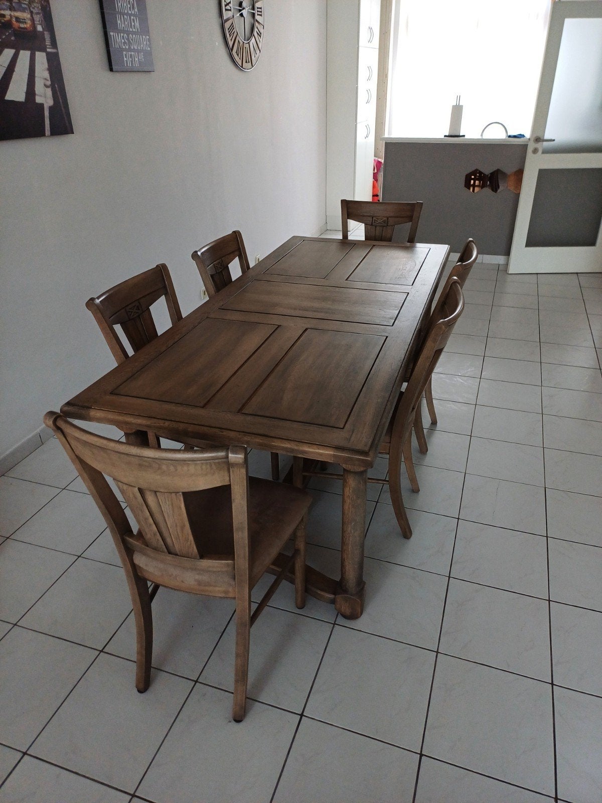 Table à manger chêne + 6 chaises et table basse de salon, Maison & Meubles, Enlèvement, Utilisé, Chêne, Ancien