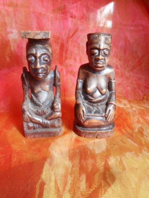 kuba koningspaar, kongo afrika, Hout, Bruin, Afrika, Ophalen of Verzenden