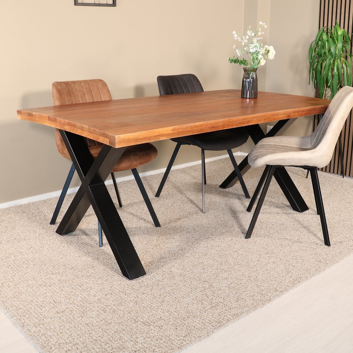 Eettafel rechthoekig 200cm bruin mangohout, Ophalen, Nieuw