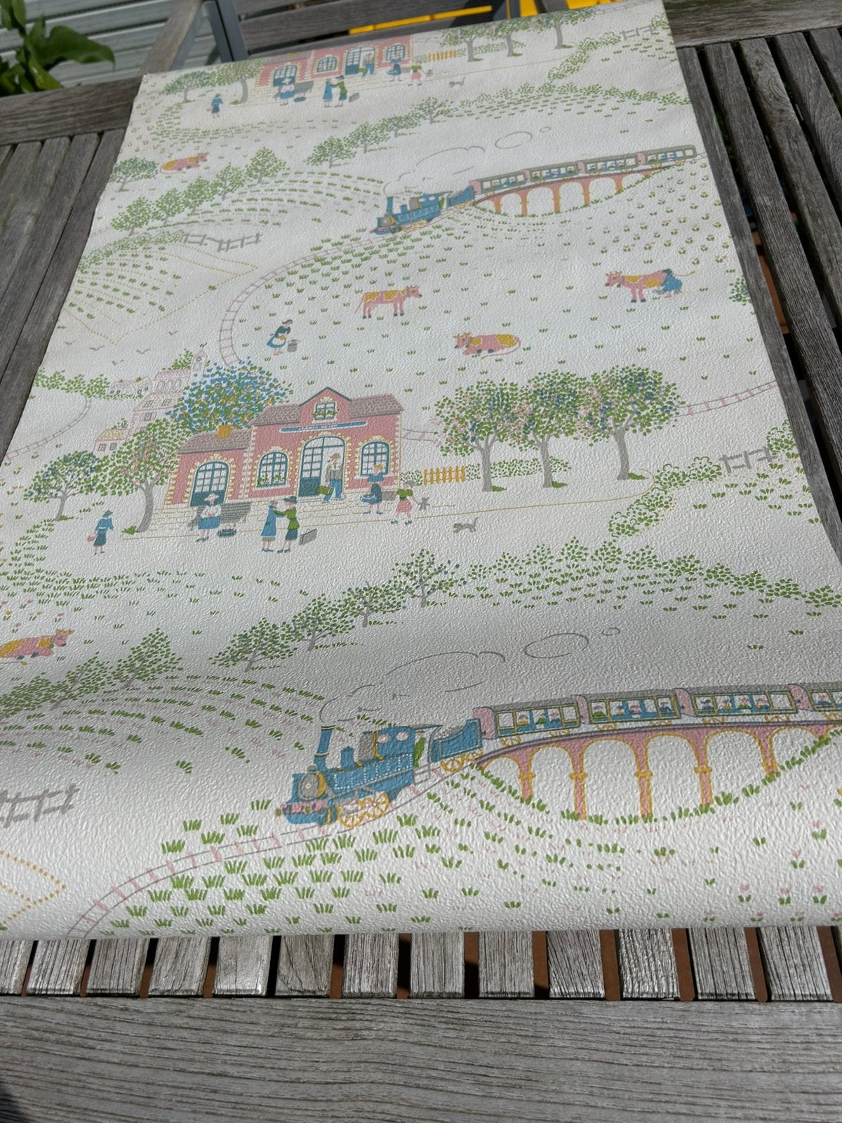 PAPIER PEINT VINTAGE PAYSAGE RURAL AVEC TRAIN, Maison & Meubles, Ameublement | Papier peint, Enlèvement, Paysage