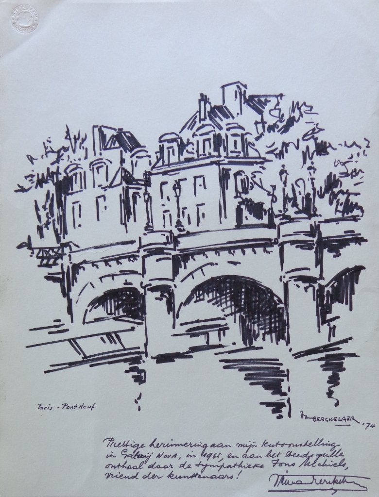 VIC VAN BERCKELAER / PARIS PONT NEUF ORIGINEEL WERK 39x30cm, Enlèvement ou Envoi
