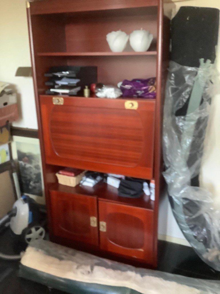 Vintage Bordeauxrode Kastenwand met Klapblad / Secretaire, Huis en Inrichting, Ophalen, Gebruikt, Met deur(en), 50 tot 100 cm