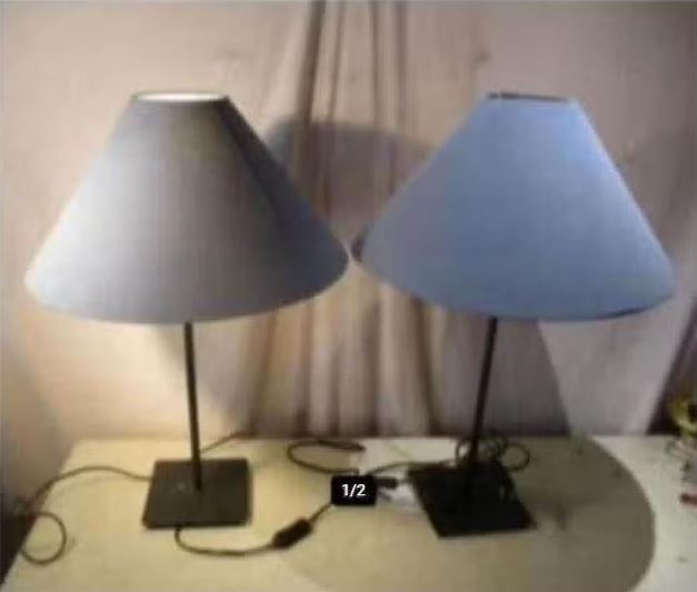 2 Retro Tafellampen in metaal en stof - 61cm, Ophalen of Verzenden, Huis en Inrichting