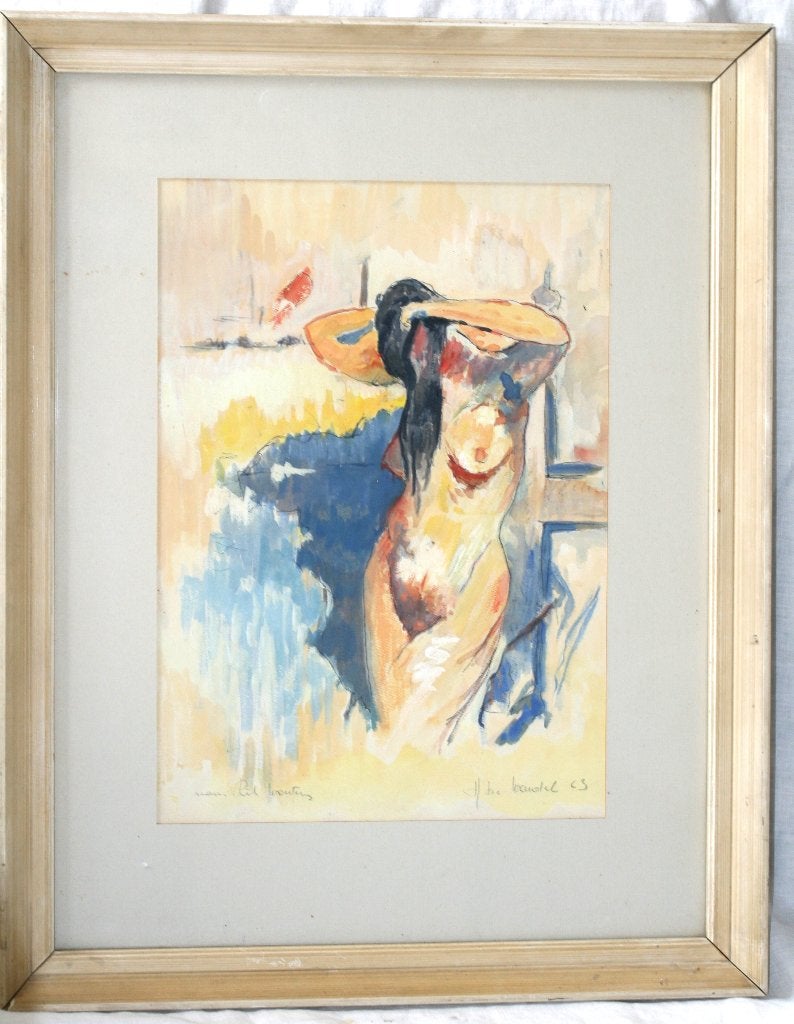 Nude schilderij aquarel - Gesigneerd, Antiquités & Art, Art | Peinture | Classique, Enlèvement ou Envoi, Signé, Aquarelle, Papier