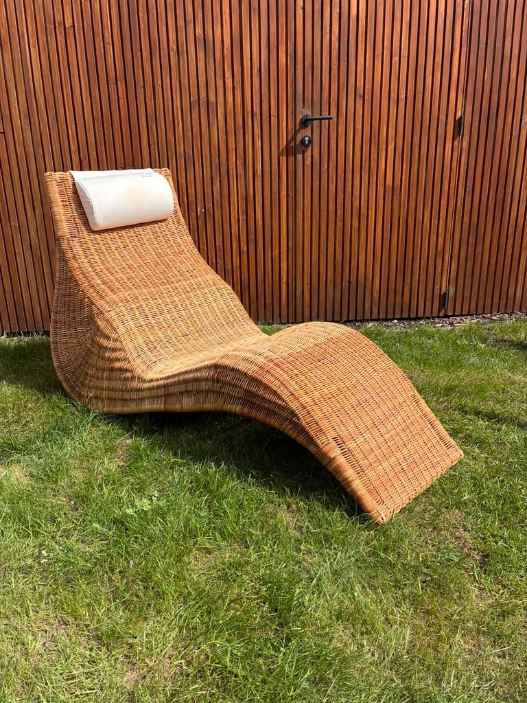 Vintage ligstoel, Jardin & Terrasse, Chaises longues, Enlèvement, Comme neuf, Rotin