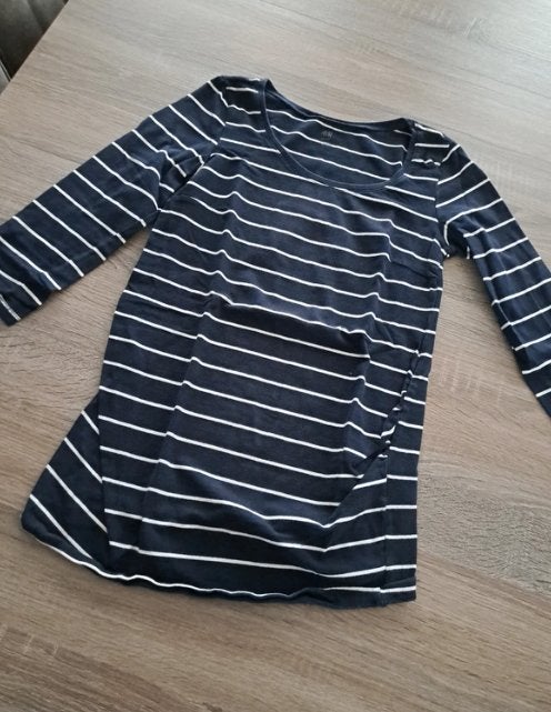 H&M Mama gestreept shirt met driekwartsmouwen Small, Kleding | Dames, Zwangerschapskleding, H&M, Blauw, Zo goed als nieuw, Maat 36 (S)