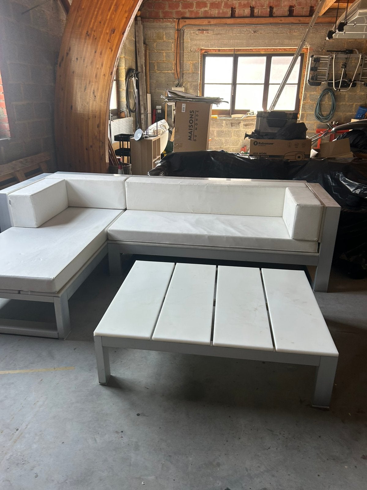 Gandia Blasco design loungeset – hoekzetel + salontafel, Tuin en Terras, Tuinsets en Loungesets, Gebruikt, Loungeset, Aluminium