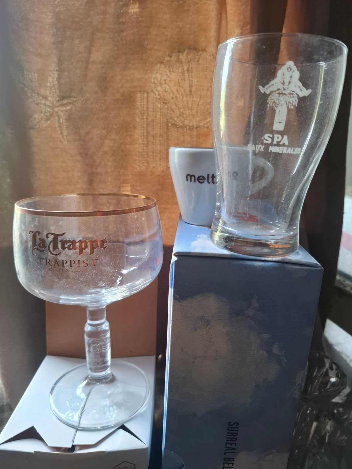 Set Trappist glas la trappe met 1 espressotas + 2 spa glazen, Verzamelen, Ophalen