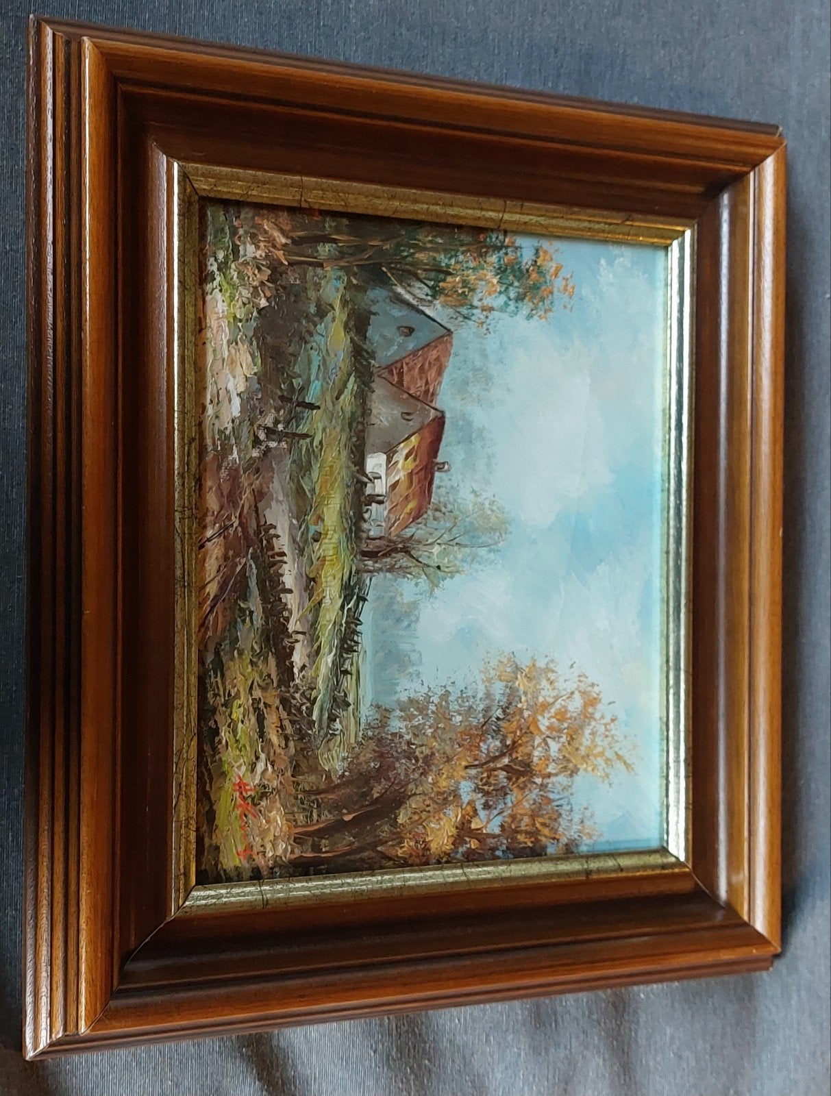een idyllisch boerderijlandschap in olieverf toont, Enlèvement, Peinture à l'huile