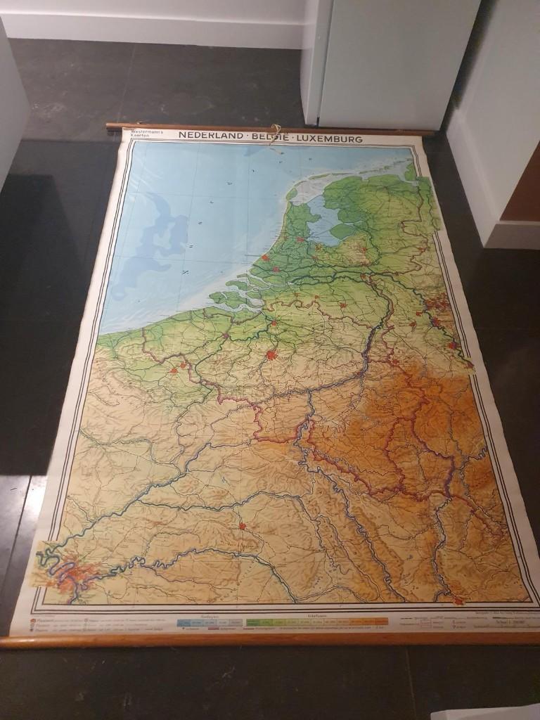 Carte scolaire vintage Pays-Bas — Belgique — Luxembourg, Enlèvement, Géographie
