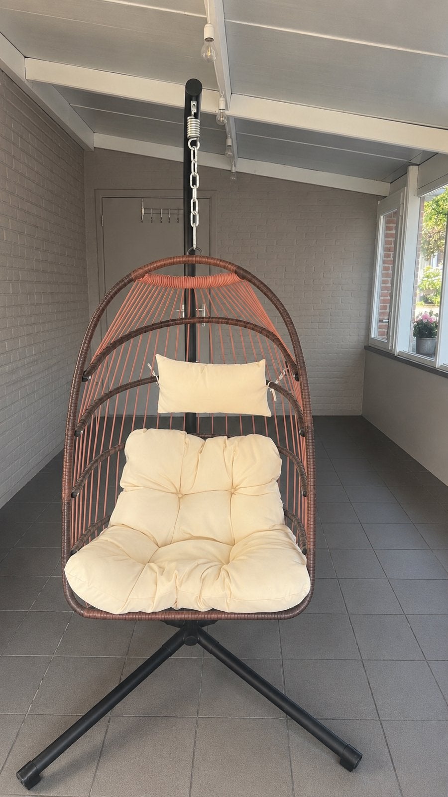 Hangstoel ei vorm met kussen, Jardin & Terrasse, Hamacs, Enlèvement ou Envoi, Une personne, Comme neuf, Avec support