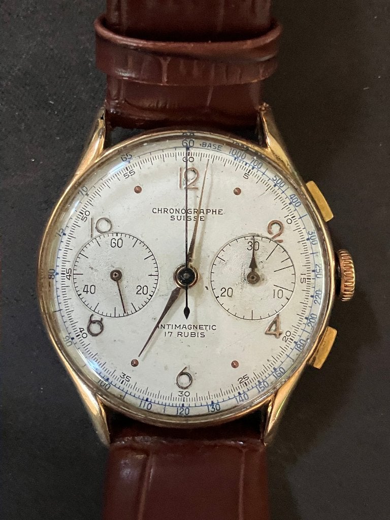 chrono or 18K, Montre-bracelet, Autres marques, Enlèvement ou Envoi, Cuir