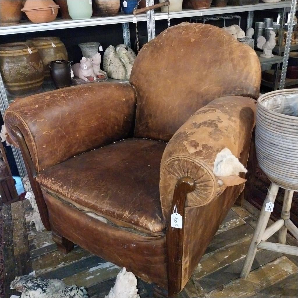 Authentieke vintage clubfauteuil / cognac lederen zetel, Ophalen, ., ., .