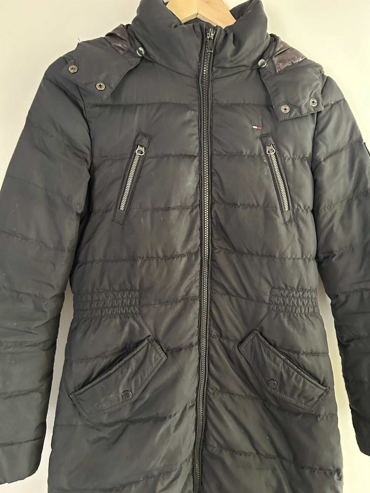 Lange winterjas hilfiger Denim, Ophalen, Zo goed als nieuw, Maat 36 (S), Zwart