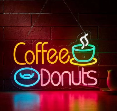 LED lamp neon stijl Coffee en Donuts (40x28cm), Ophalen of Verzenden, Nieuw