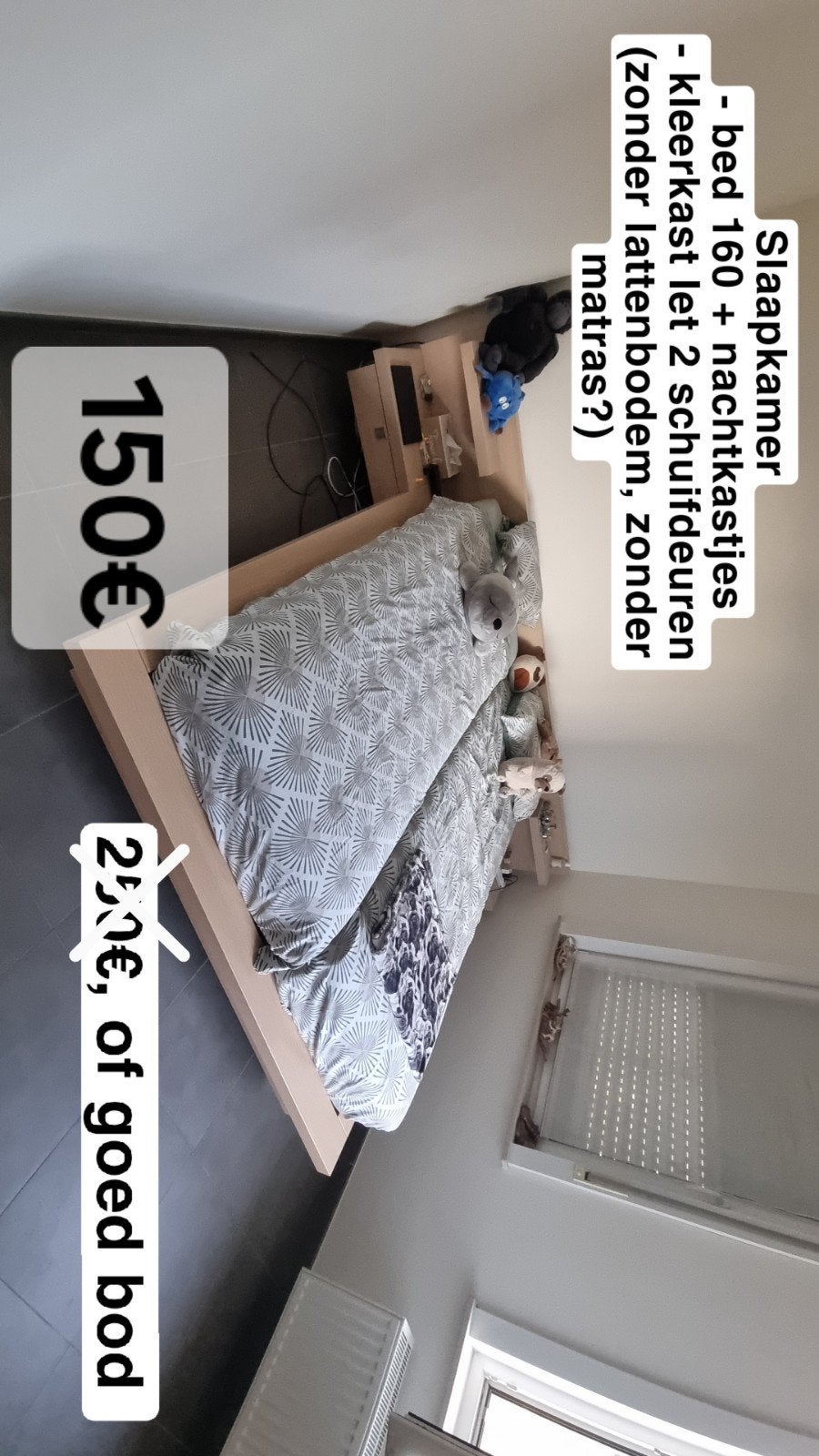 bed 160 + kast met 2 schuifdeuren, Huis en Inrichting, Slaapkamer | Bedden, Ophalen, Tweepersoons, Zo goed als nieuw, 200 cm