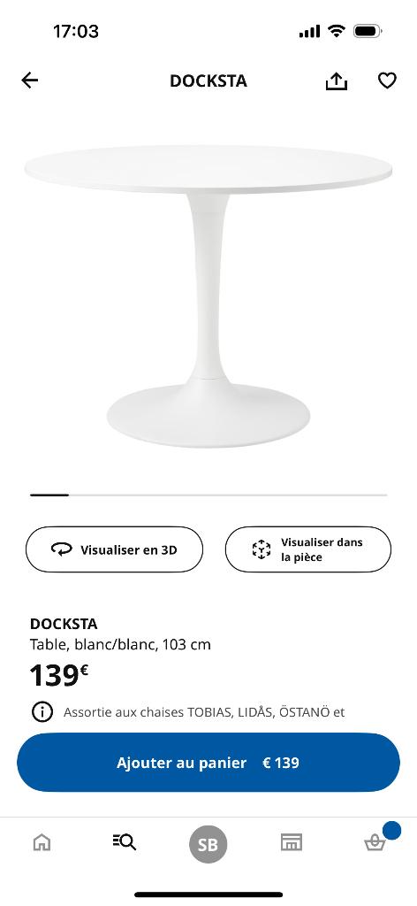 Table ronde Docksta blanche, Enlèvement, Comme neuf, Rond, 50 à 100 cm