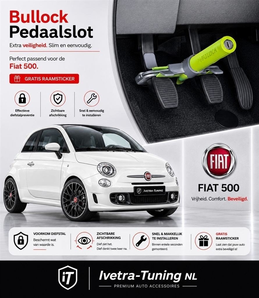 Pedaalslot Fiat 500 | Beveiliging Fiat 500, Ophalen of Verzenden, Nieuw