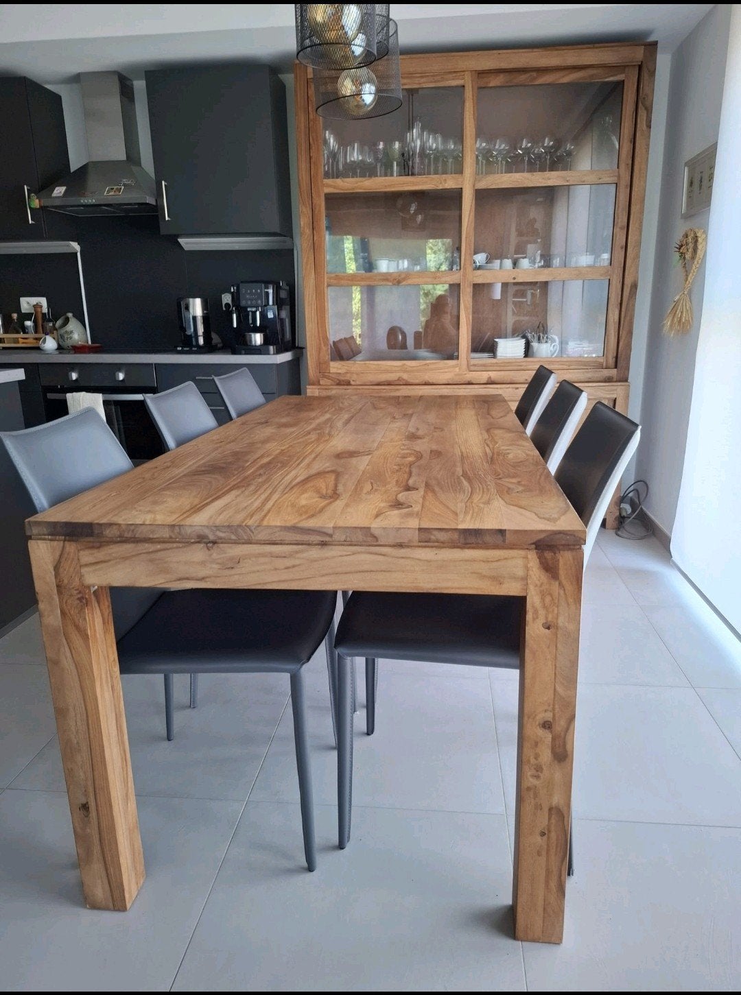Rechthoekige exotische massief houten tafel in honingkleur v, Rechthoekig