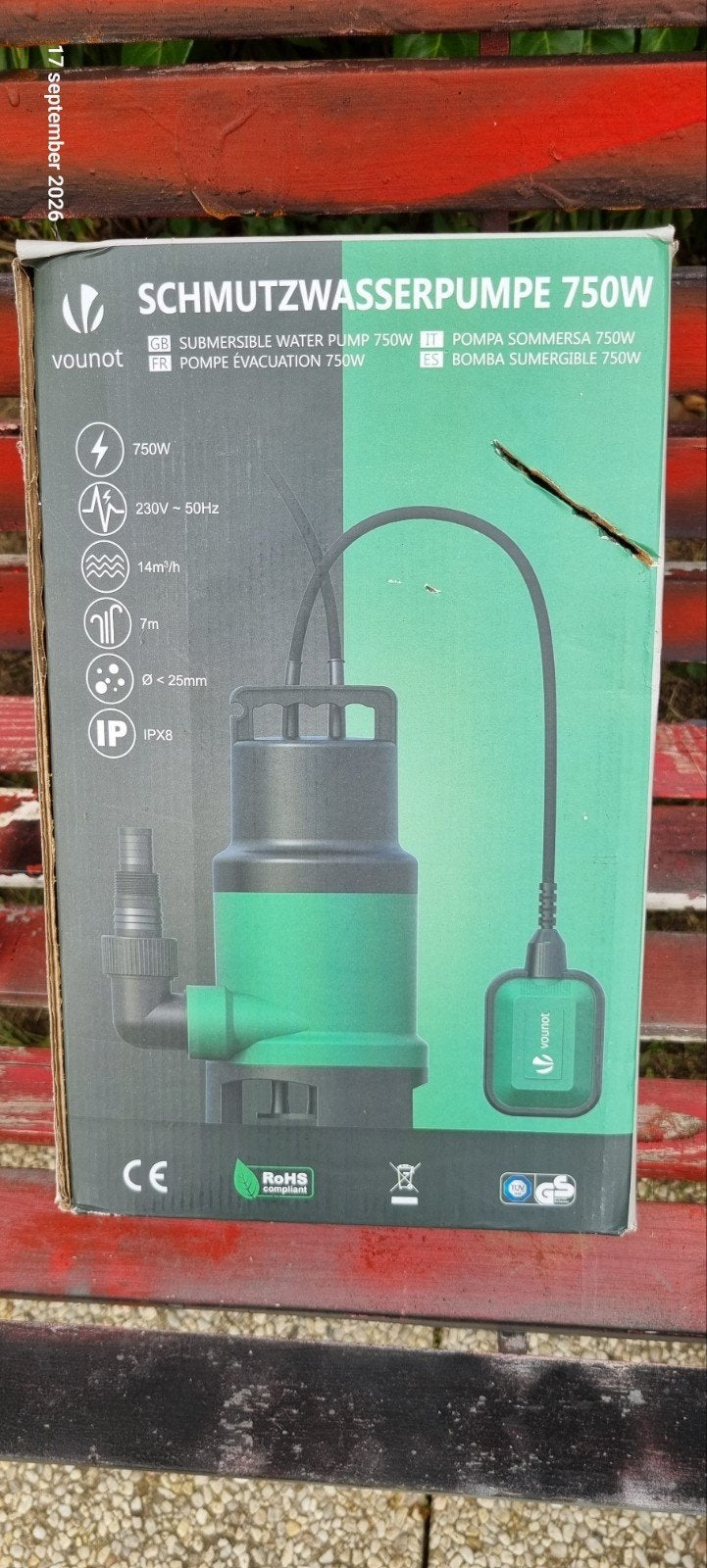 Pompe submersible 750 W Marque Vounot, Enlèvement, Pompe à eaux claires