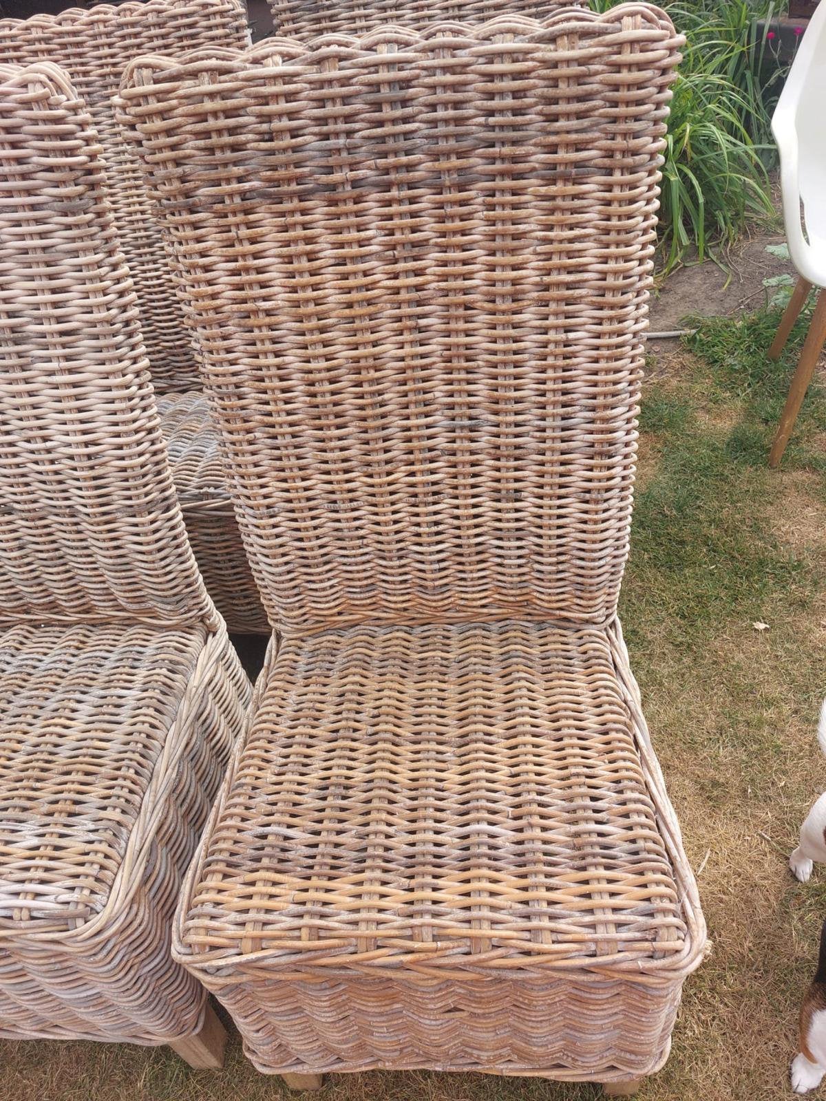 Set van 8 landelijke rotan eetkamerstoelen, Huis en Inrichting, Ophalen, Gebruikt, Overige kleuren, Riet of Rotan