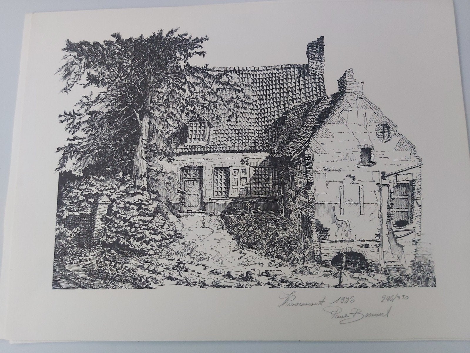 3x originele etsen Paul Boonaert – "Kwaremont" (1985), Antiek en Kunst, Ophalen, 30 cm, Ets, Landschap