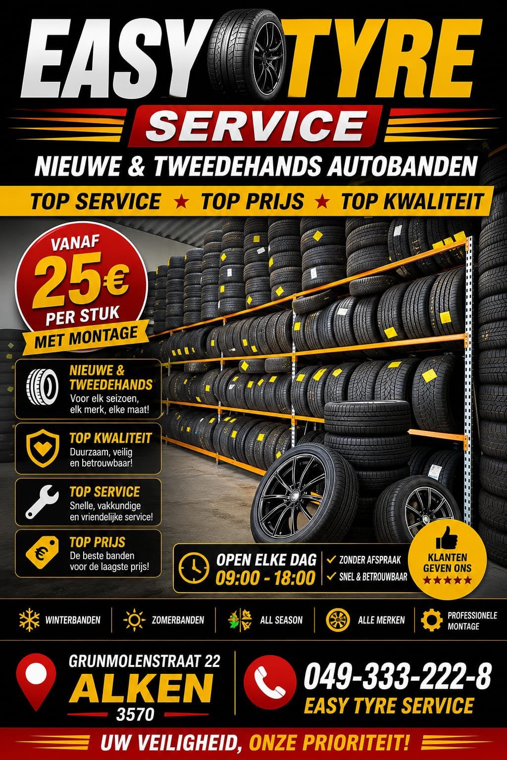 EASY TYRE SERVICE    PNEUS NEUFS ET D'OCCASION, Enlèvement ou Envoi