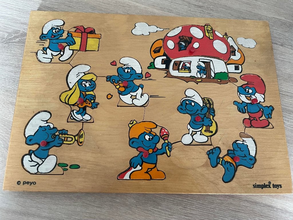 vintage inlegpuzzel smurfen, Antiek en Kunst, Ophalen of Verzenden