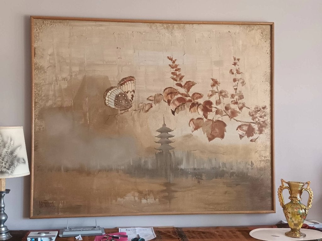 Grand tableau style japonais, Encadré, Peinture à l'huile, Paysage, Enlèvement