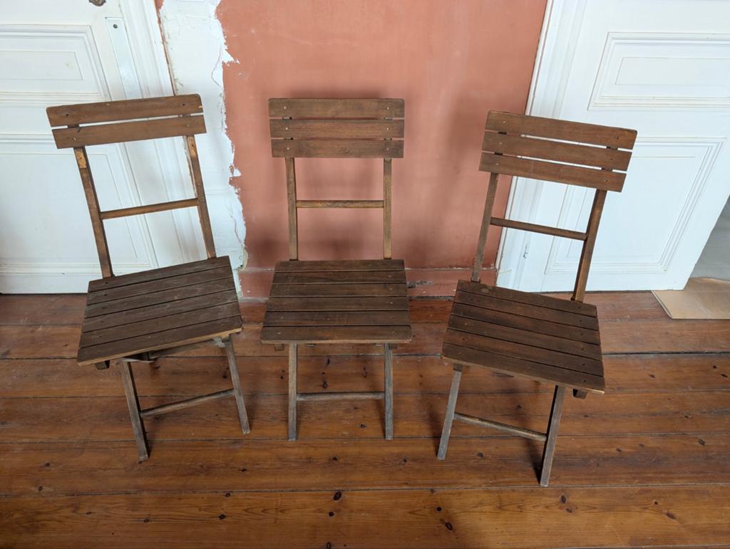 Set van 3 houten klapstoelen in bistro/tuinstijl, Tuin en Terras, Tuinstoelen, Ophalen, Gebruikt, Hout, Stapelbaar