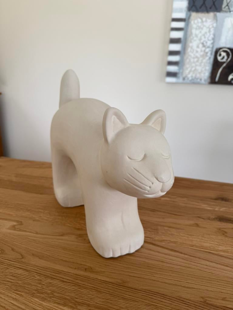 Très beau chat en béton fait main, Beige, Comme neuf, Enlèvement, Pierre/céramique