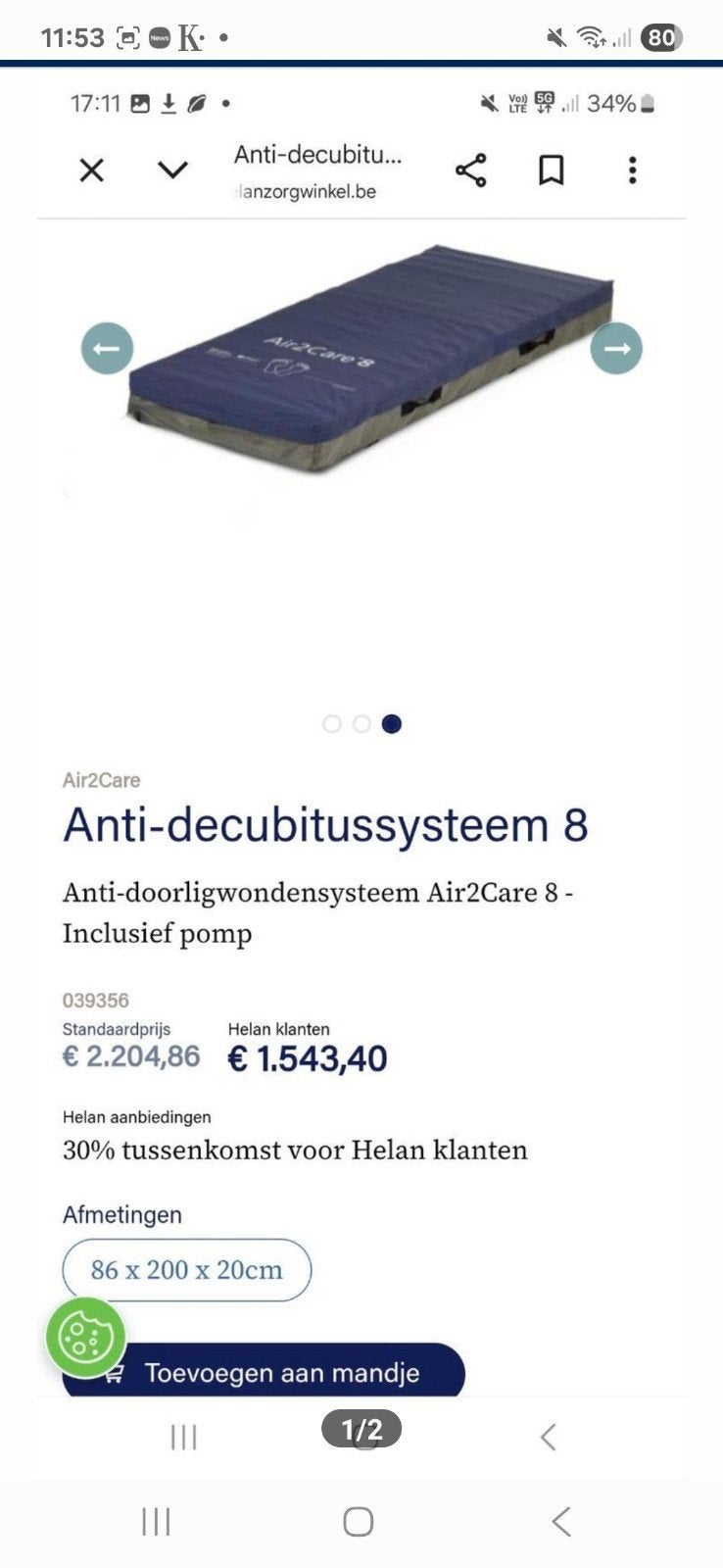 Anti -decubitus doorligwondenmatras, Ophalen, Matras