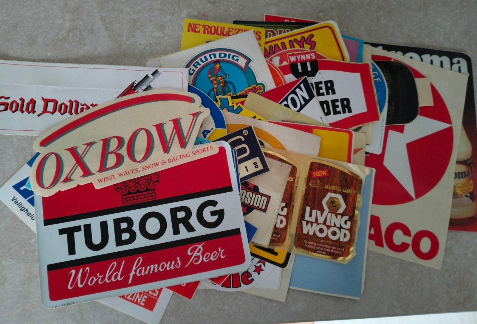 76 vintage oude reclame stickers allerlei, Verzamelen, Ophalen of Verzenden