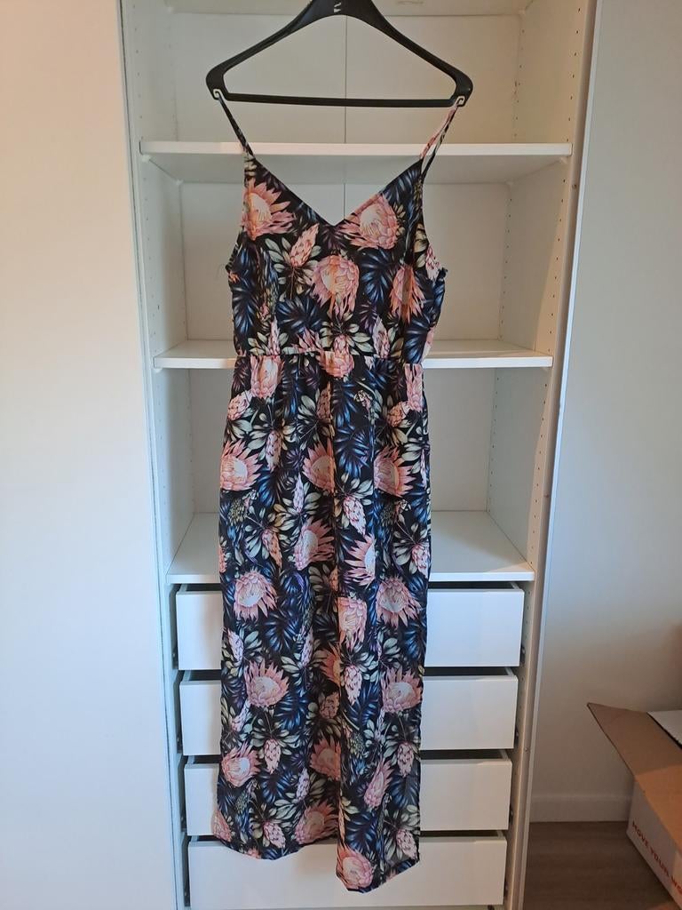 Mt 40 Veelkleurige lange jurk met bloemen en papegaaien, Kleding | Dames, Maat 38/40 (M), H&M, Zwart, Ophalen of Verzenden