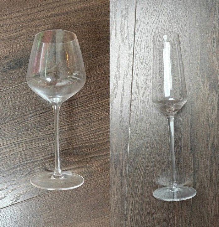 12 flûtes de champagne + 12 verres à vin, Collections, Enlèvement