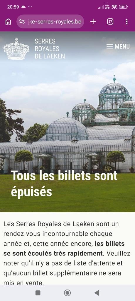 Tickets Serres Royales de Laeken mardi 5 mai 12:30, Tickets en Kaartjes, Theater | Overige, Drie personen of meer, Mei
