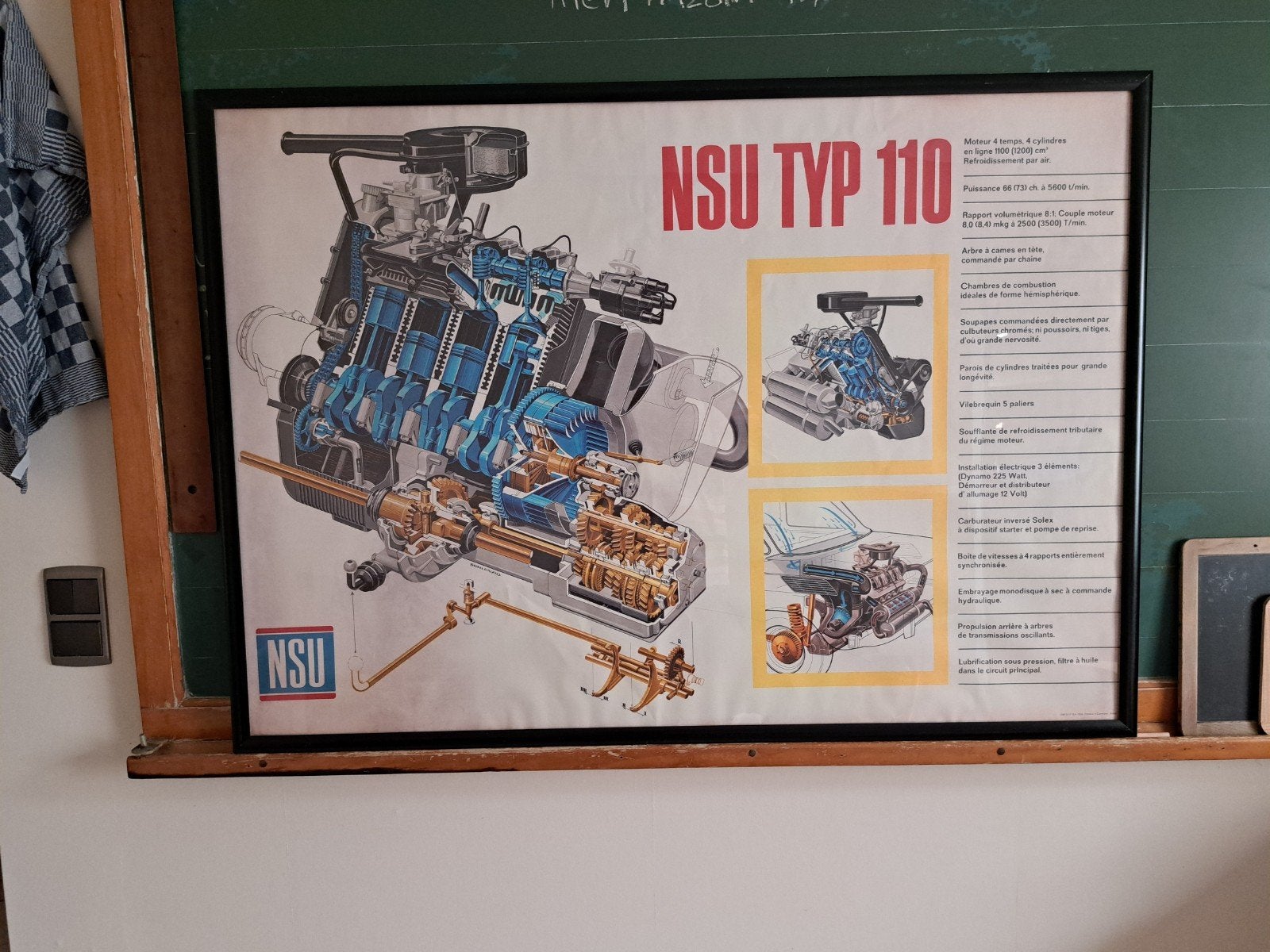 Dessin en coupe du moteur NSU A0 85x120, reproduction superb, Neuf, Rectangulaire horizontal, Affiche ou Poster pour porte ou plus grand