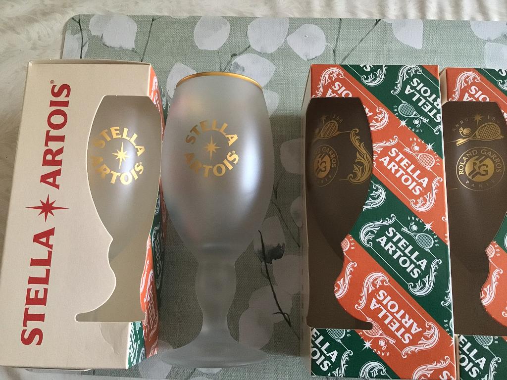 4 Stella Artois bierglazen Roland Garros Paris, Verzamelen, Biermerken, Ophalen of Verzenden, Nieuw, Stella Artois