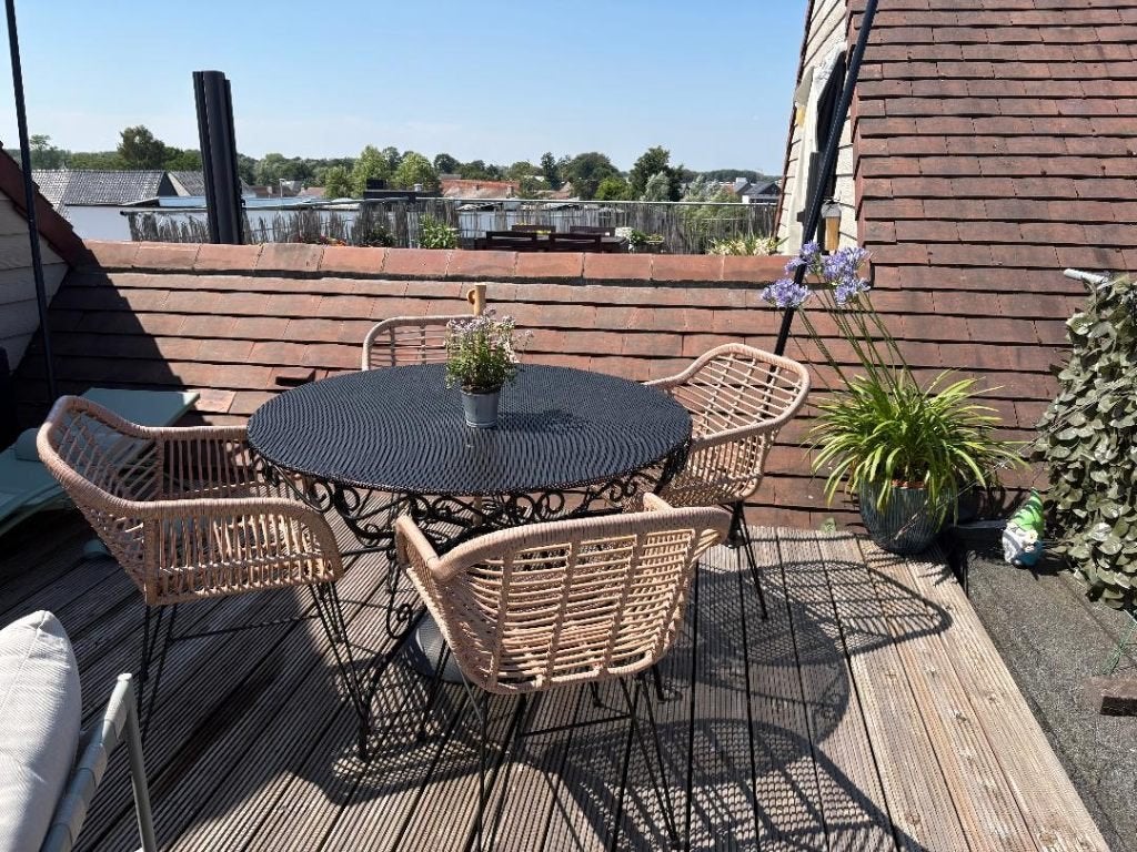 Ronde tuintafel met 4 stoelen, Tuin en Terras, Ophalen, Zo goed als nieuw, Rond, Metaal