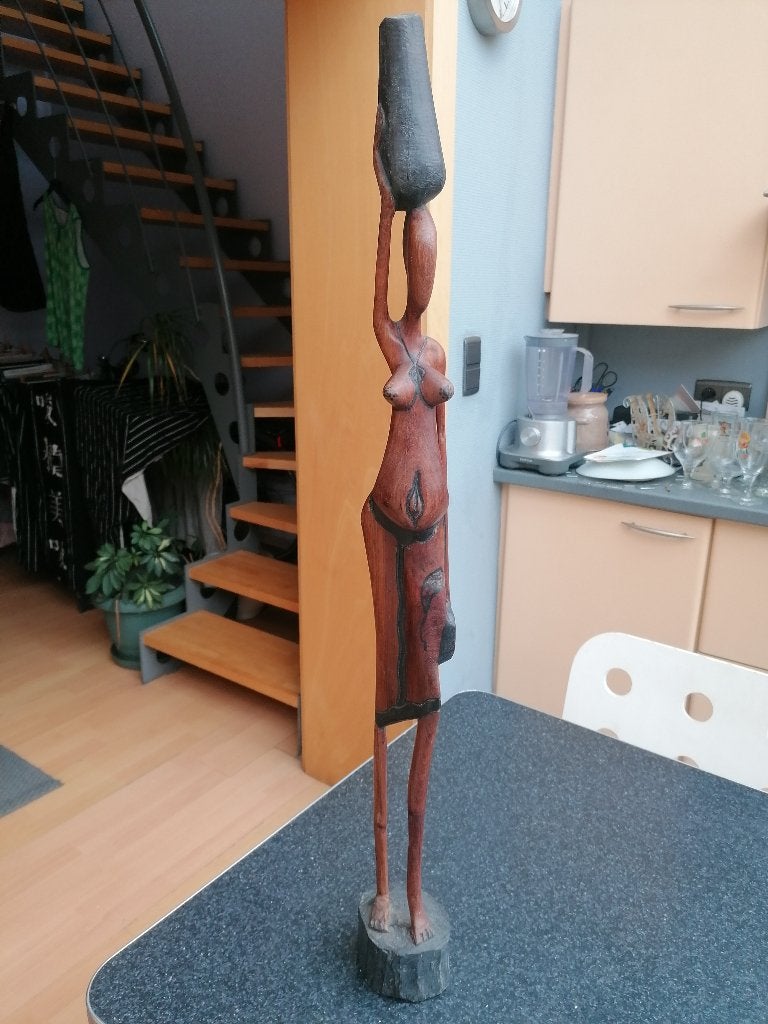 Houten beeld Afrikaanse vrouw 83 cm, Afrika, 83 cm, Beeld, Ophalen