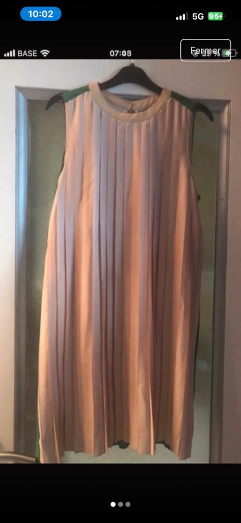 Robe d’été mi longue magnifique Massimo Dutti, plissée T M, Enlèvement ou Envoi, Comme neuf, Beige