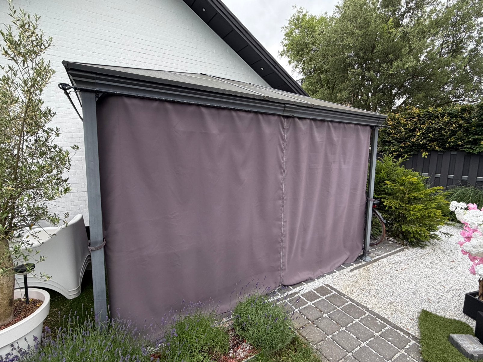 grijze veranda tuinpaviljoen als nieuw met nieuwe gordijnen, Ophalen of Verzenden, Zo goed als nieuw, Veranda