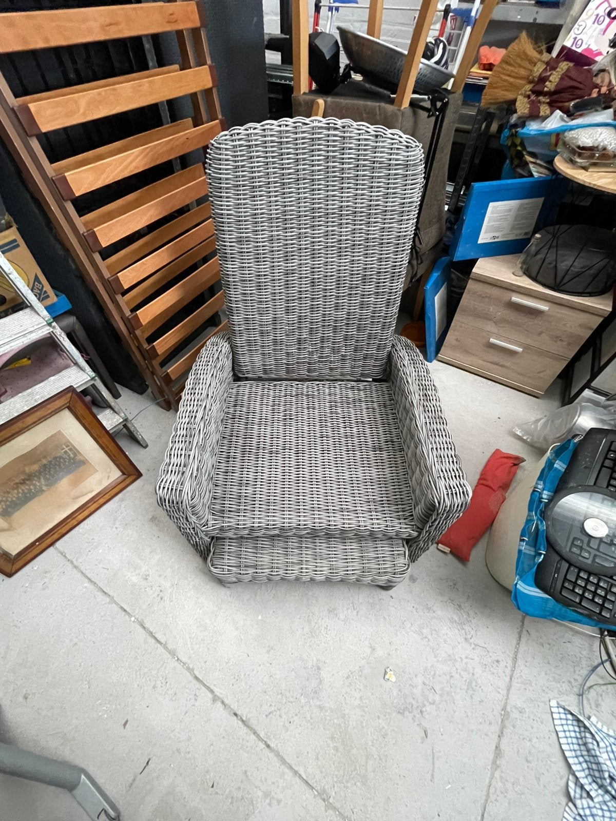 Verstelbare wicker relaxstoel met voetenbank en kussens, Ophalen, Wicker