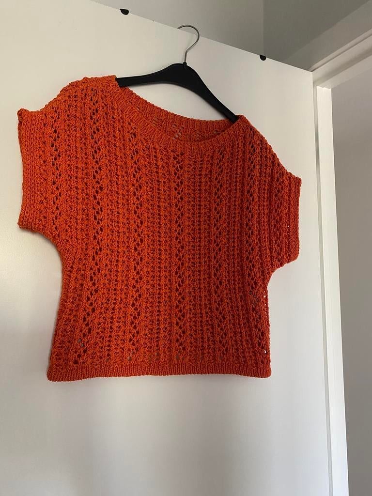 Riverwoods Oranje pulletje in mooi haakwerk met glinster, Kleding | Dames, Ophalen of Verzenden, Zo goed als nieuw, Oranje, Korte mouw