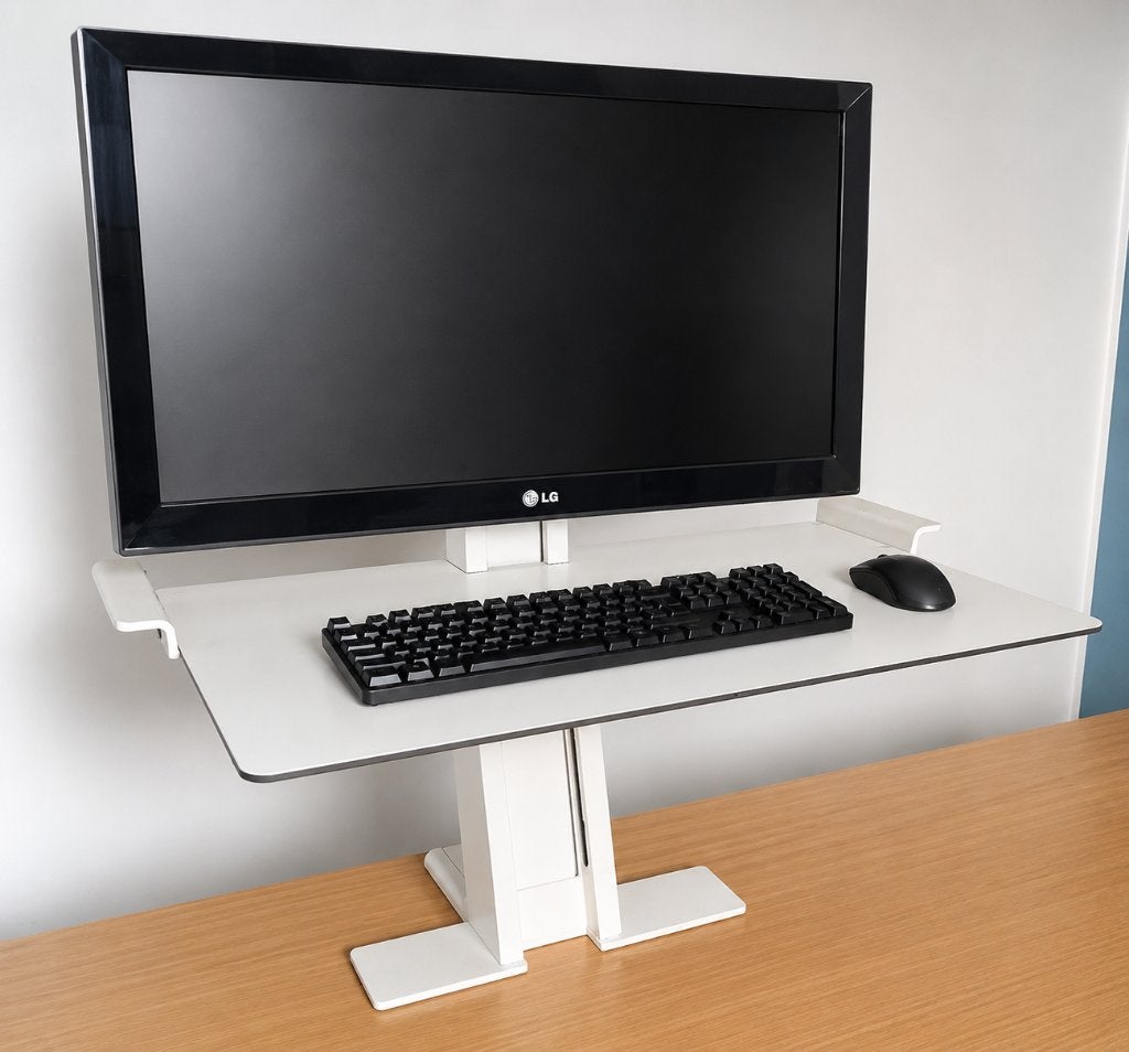 Ergonomische zit-sta bureauverhoger met VESA – gasveer – wit, Enlèvement, Réglable en hauteur, Blanc, Bureau debout