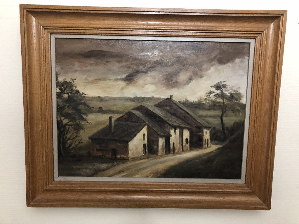 Peinture sur toile "Petite maison à la campagne" serrin 1965, Antiquités & Art, Encadré, Peinture à l'huile, Paysage, Enlèvement