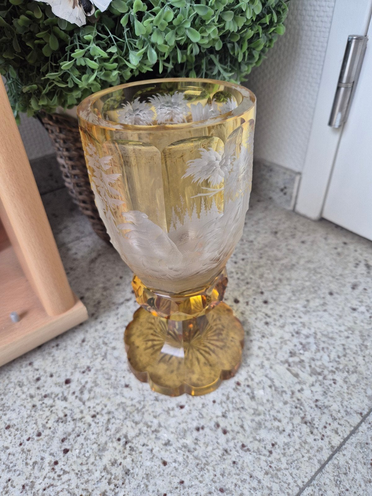 boheemse kristal, Handgemaakt, Geel, Ophalen of Verzenden, 20 cm