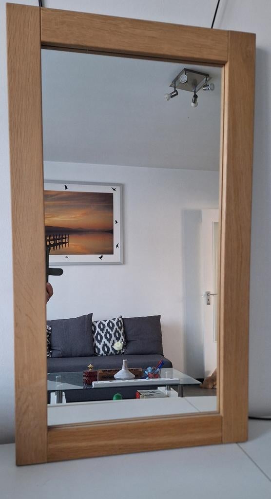 Cadre miroir en bois TECK de très bonne qualité, Maison & Meubles, Comme neuf, Rectangulaire, Moins de 50 cm, Moins de 100 cm