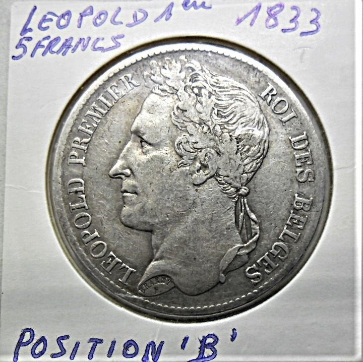 Pour collection, monnaies argent 5 FB Léopold Ier au choix !, Monnaie en vrac, Argent, Enlèvement, Argent