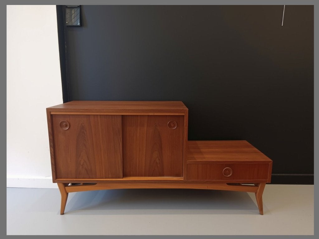 Vintage teak kastje jaren 60 – Mid-Century Scandinavisch, Ophalen, Geen, Zo goed als nieuw, Geen